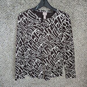 Chicos Top Womens 0 US Small‎ Brown Printed Scoop Neck Long Sleeve Casual Ladies